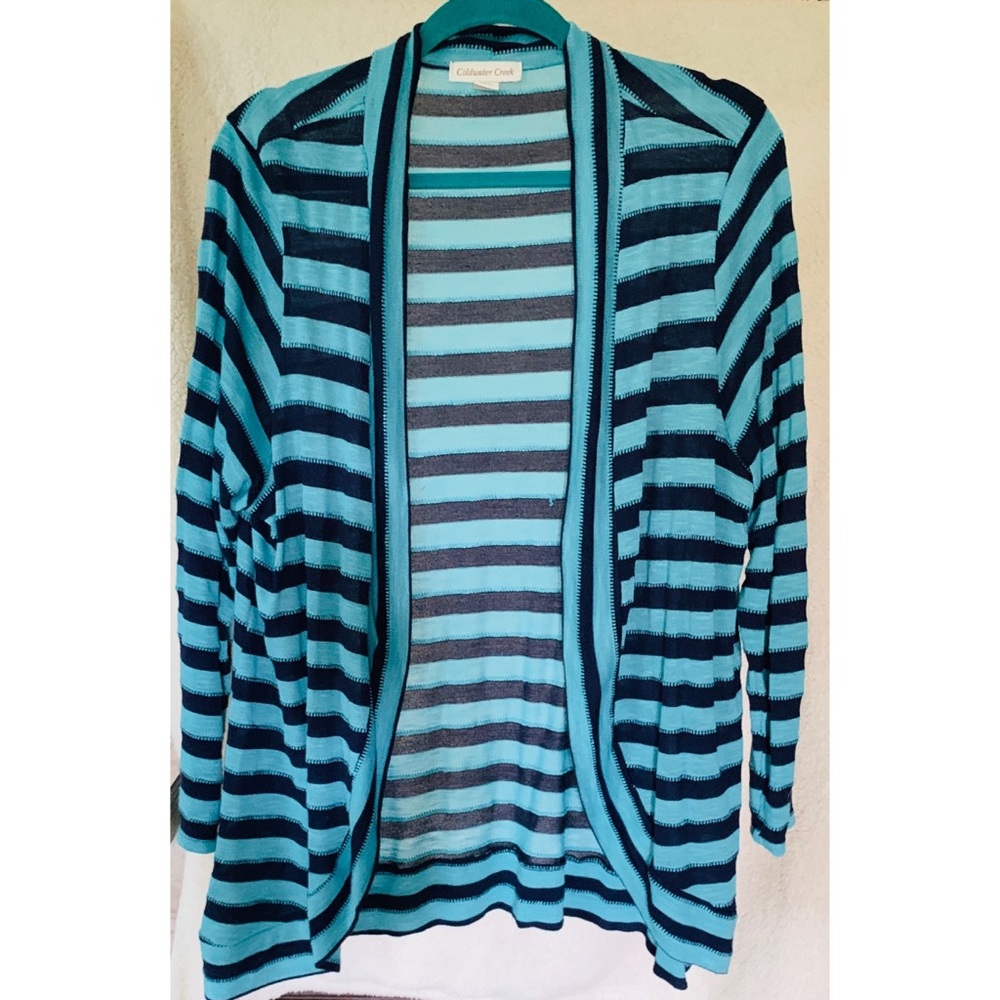 Coldwater Creek Teal and Black Striped Cardigan